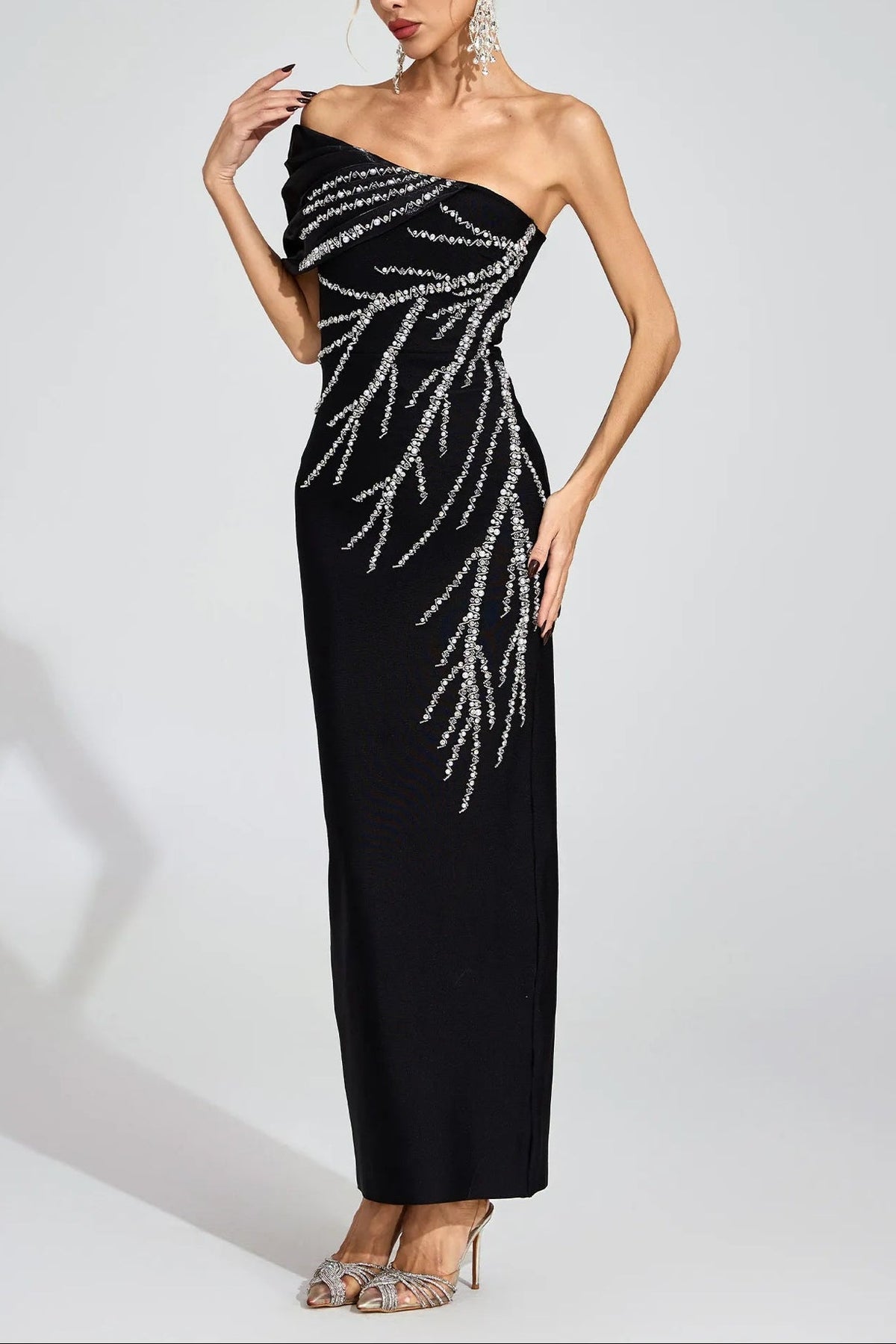 Xaviera Black Diamond Bandage Strapless Maxi Dress Flowering Girl