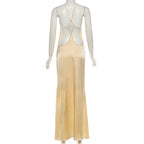 Gold Satin Column Evening Gown Flowering Girl