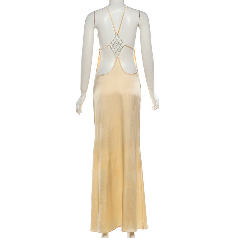 Gold Satin Column Evening Gown Flowering Girl