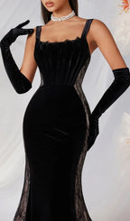 Lana Black Strappy Corset Velvet Lace Gown Flowering Girl