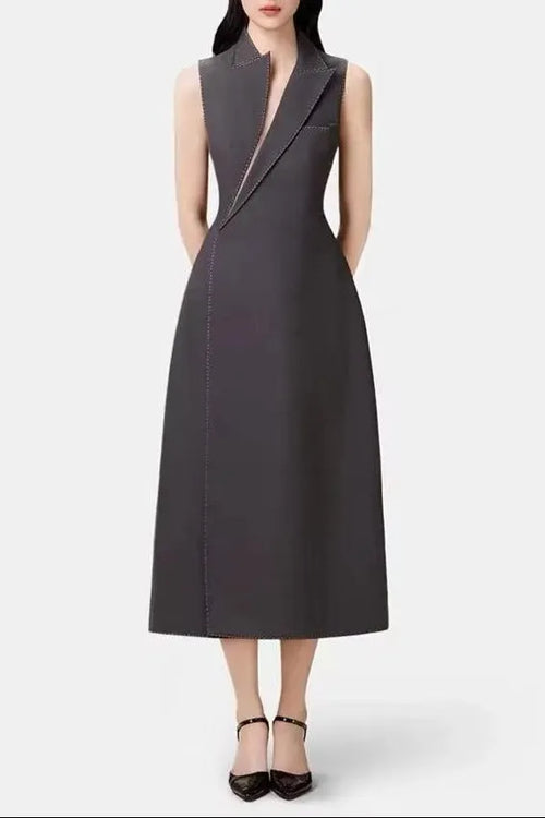 Asymmetric Collar Blazer Midi Dress In Grey Flowering Girl