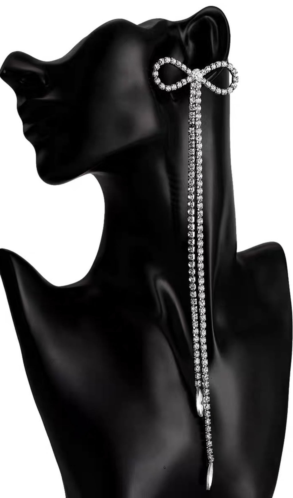 Rhinestone Bow Long Chain Earrings In White Flowering Girl