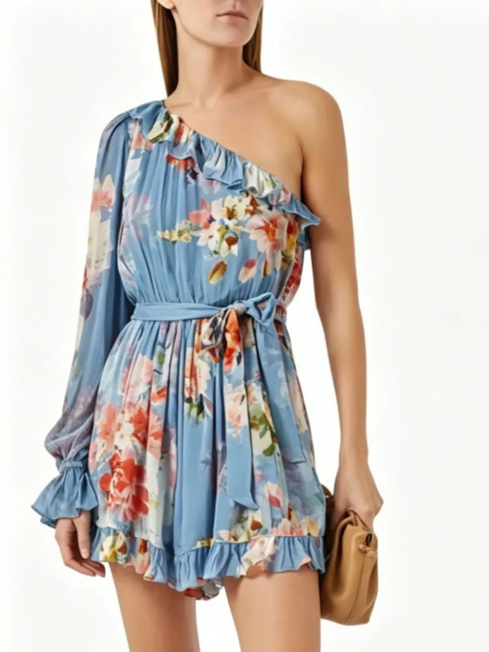 Medha Blue Printed Long Sleeve Mini Dress Flowering Girl
