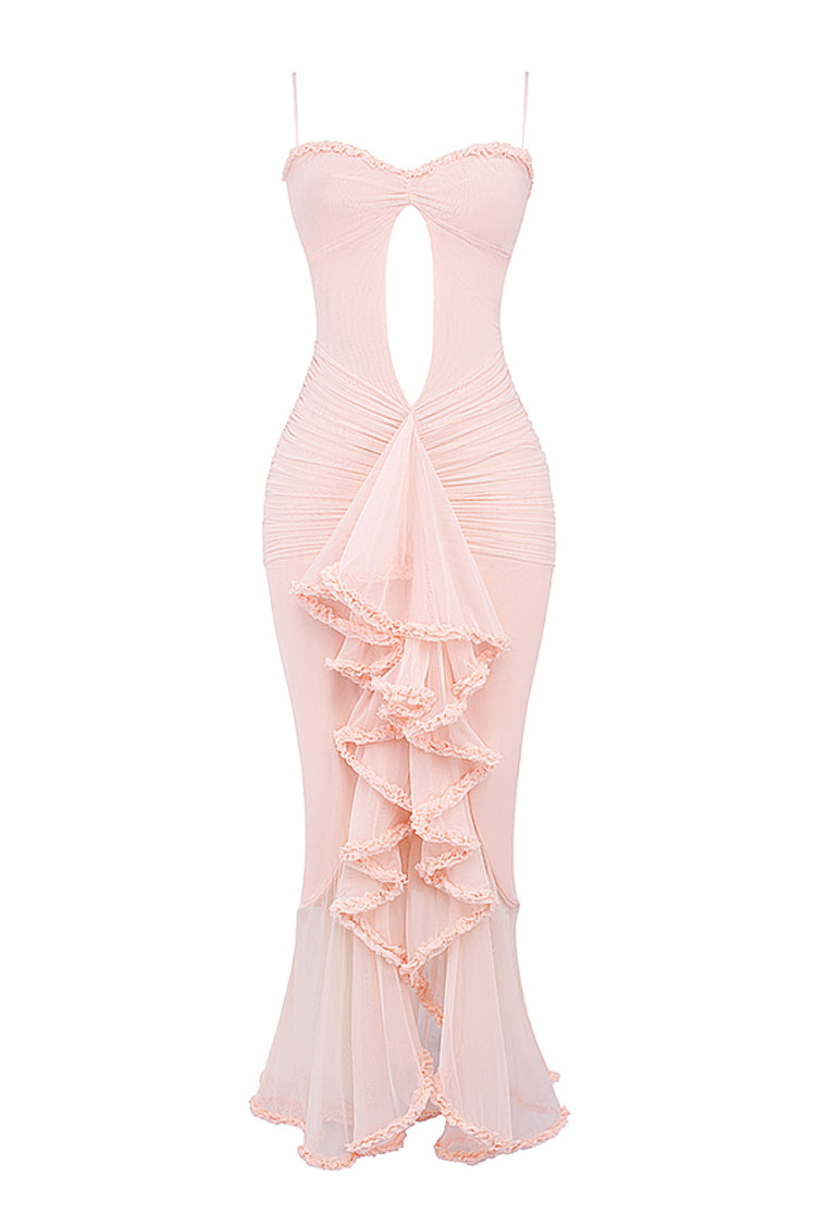 Taylor Ruffled Mesh Maxi Dress - Pink Flowering Girl