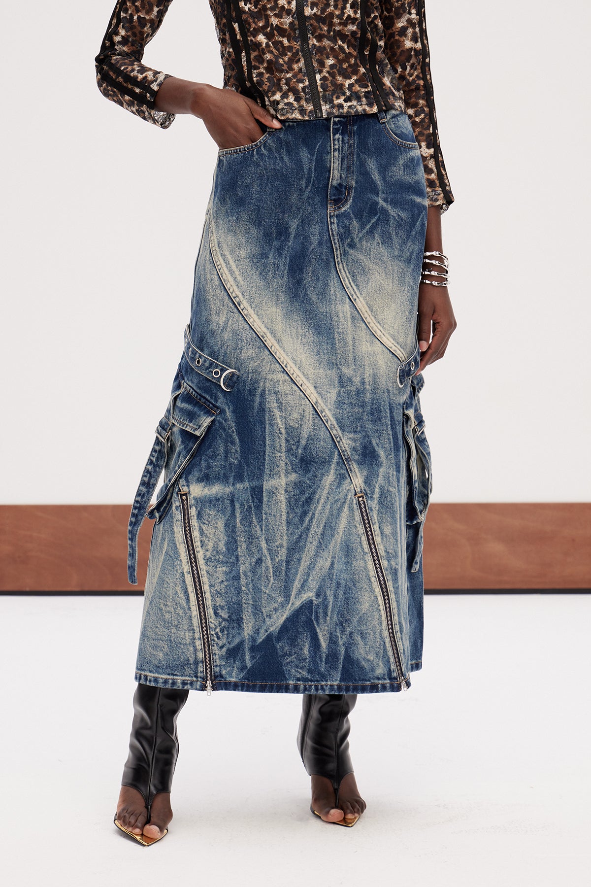 Jamie Deconstruct Bleached Denim Maxi Skirt Flowering Girl