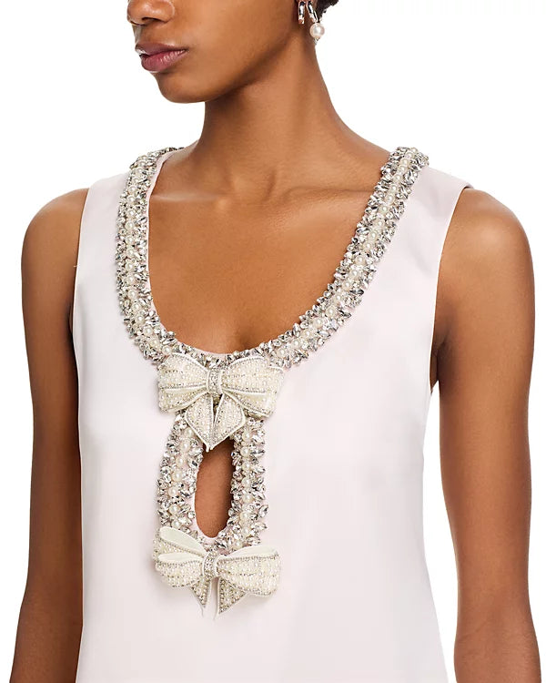 Embellished Bow Mini Dress In White Flowering Girl