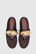 Emerson Hardware Buckle Fishnet Ballet Flats Flowering Girl