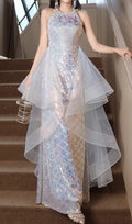 Cosette Halter Sequin Mesh Maxi Dress Flowering Girl