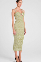 Lace Floral Crystal Chain Bustier Midi Dress Flowering Girl