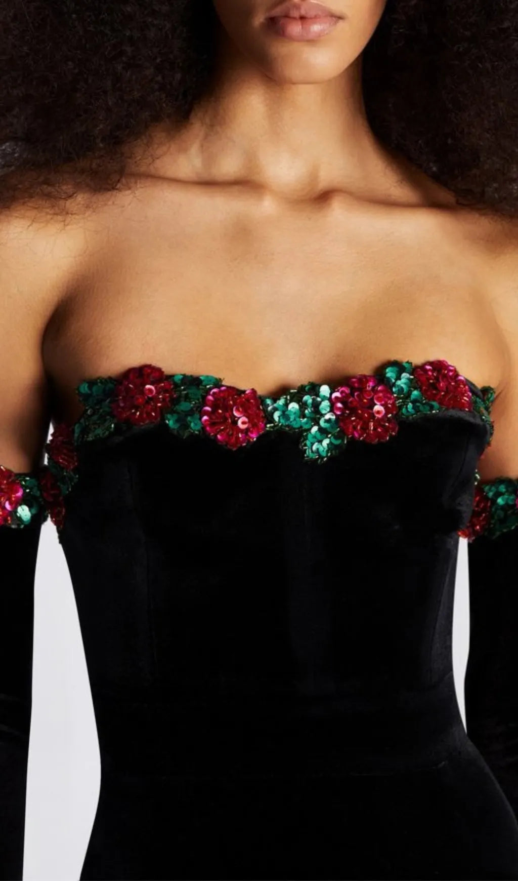 Anomie Floral Detail Midi Velvet Dress Flowering Girl