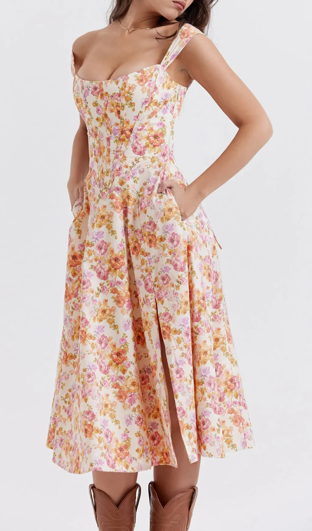 Ivory Floral Midi Sundress Flowering Girl