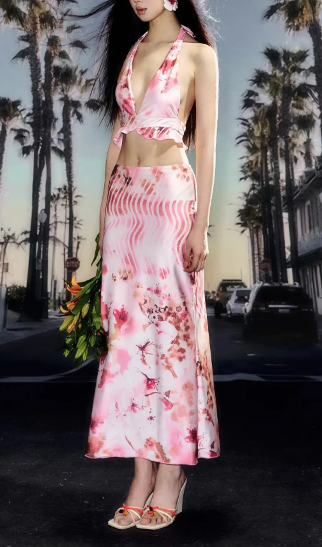 Decima Printed Three-Piece Swimsuit Flowering Girl