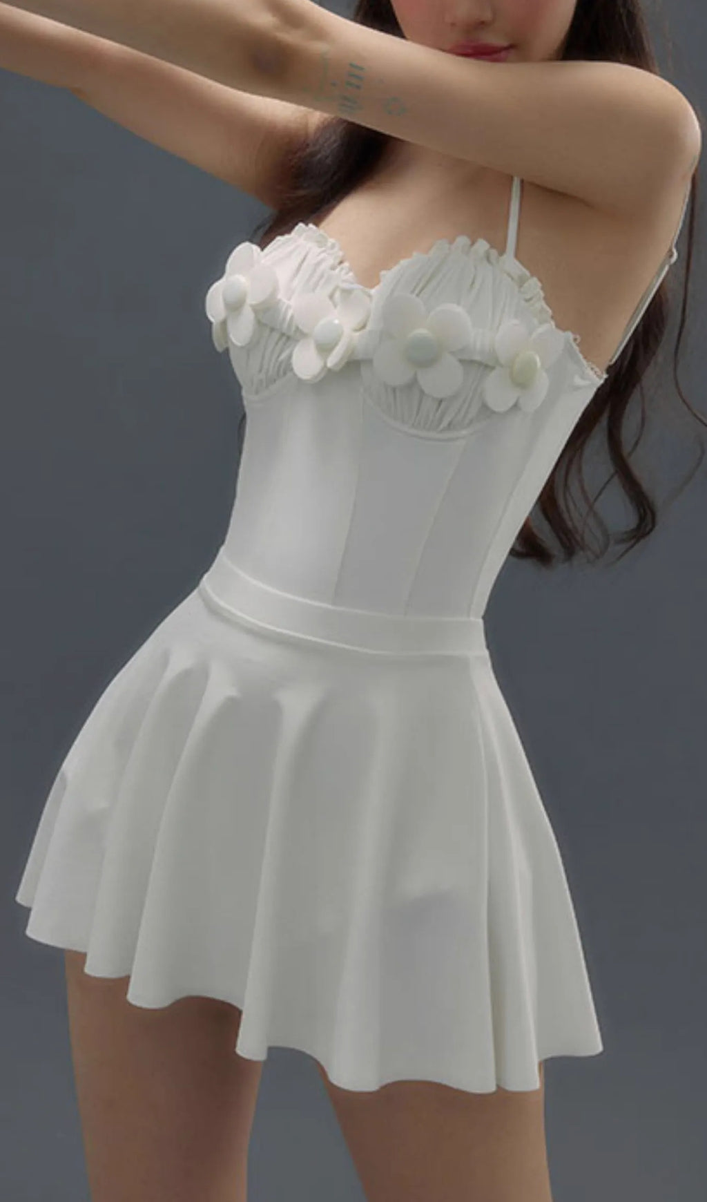 Deance White Flower One-Piece Swimsuit & Skirt Flowering Girl