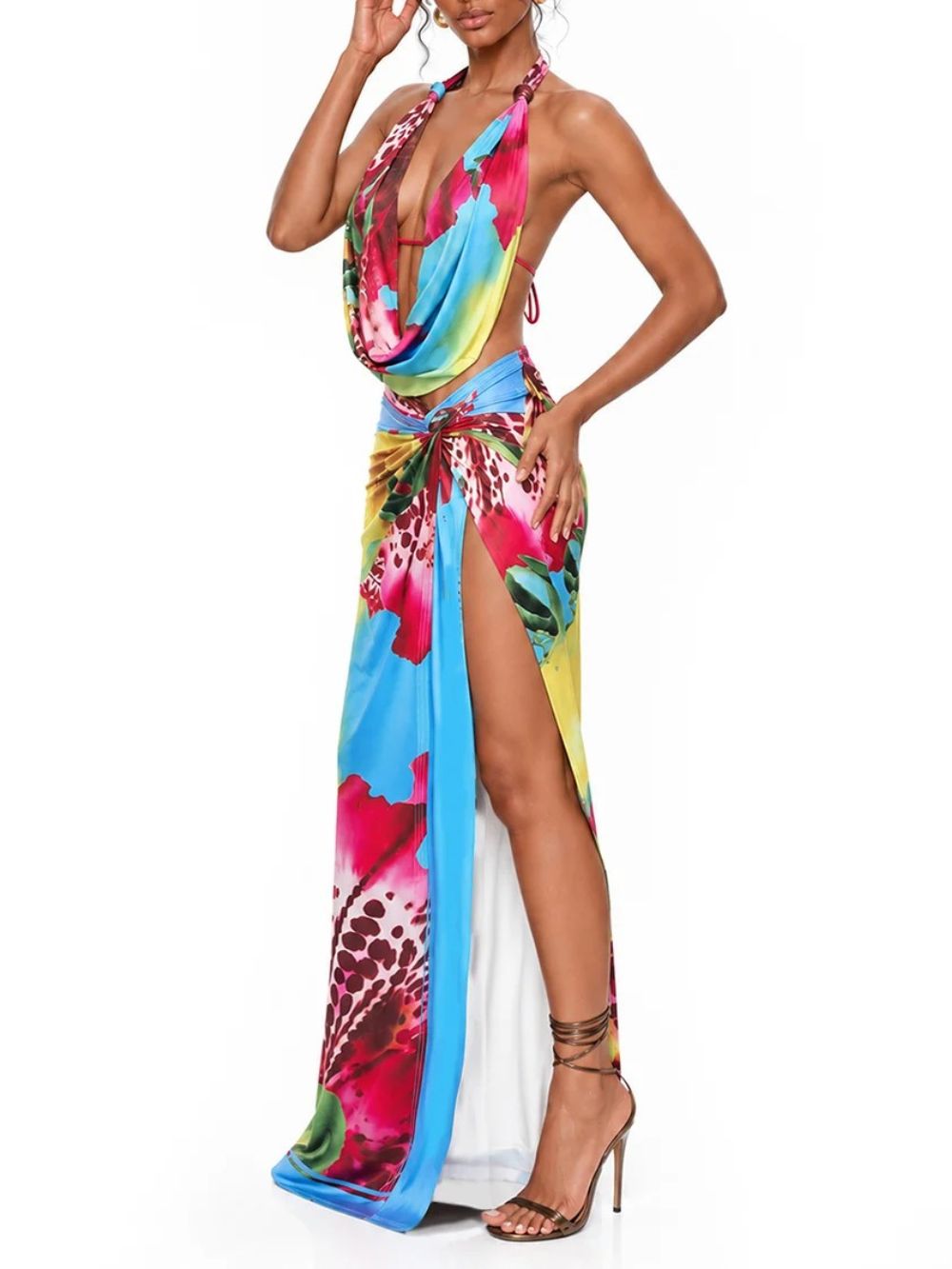 Maysel Cowl Neck Floral Split Skirt Set Flowering Girl