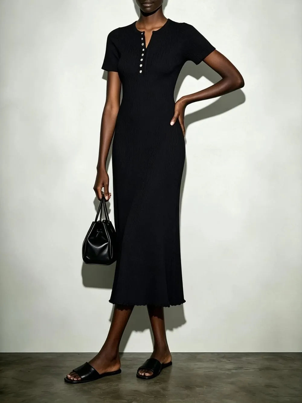 Makara Black Knit Midi Dress Flowering Girl