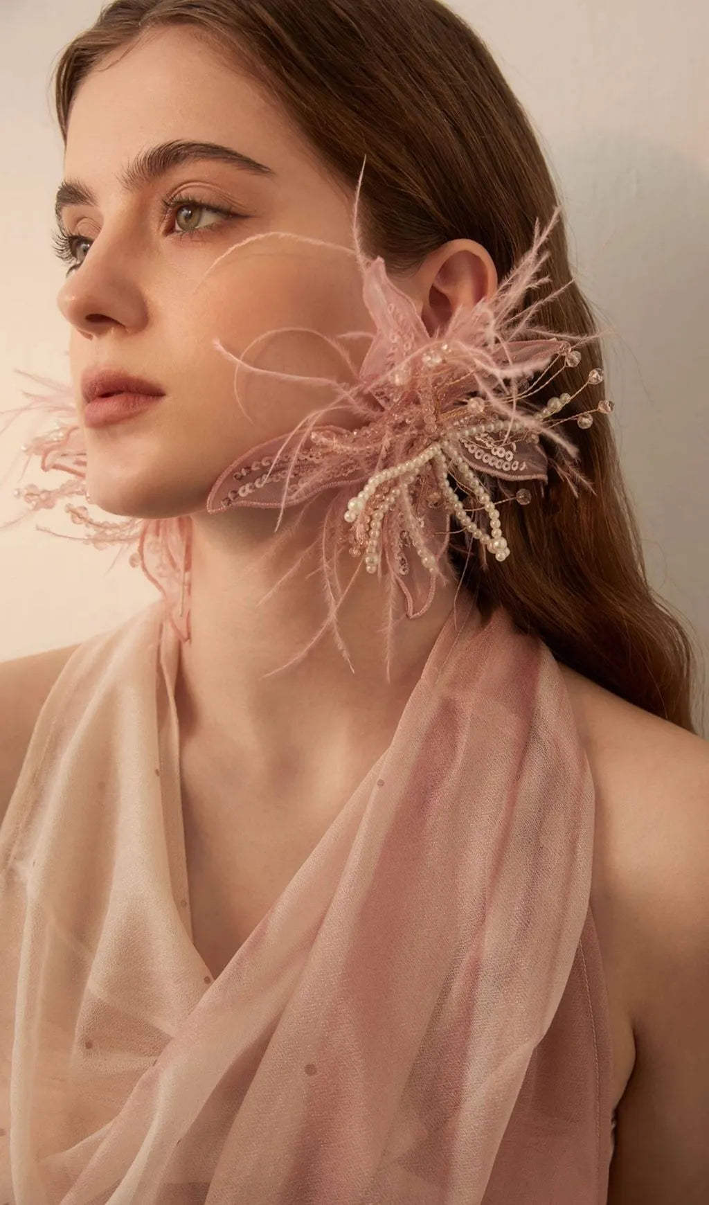 Leia Pink Feather Beaded Earrings Flowering Girl