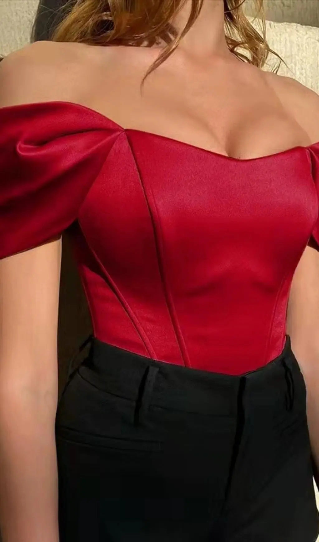 Red Bardot Corset Top Flowering Girl