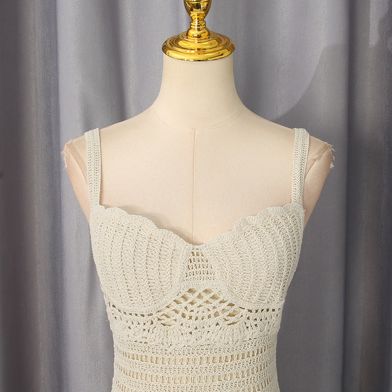 Cream Crochet Knit Column Dress Flowering Girl