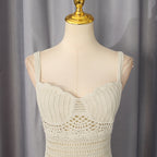Cream Crochet Knit Column Dress Flowering Girl