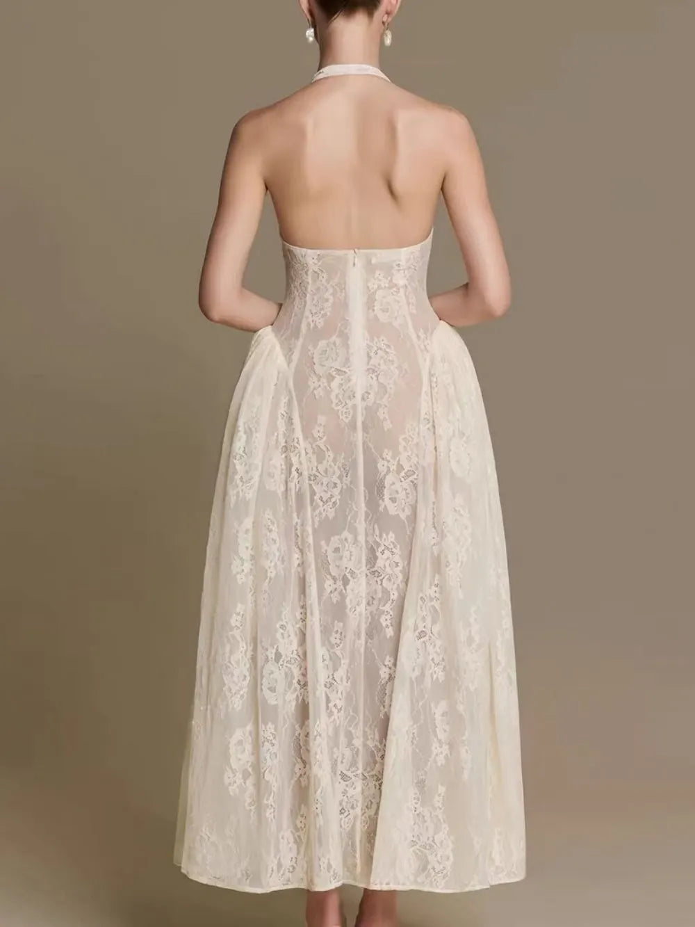 Falenor V Neck Lace Maxi Dress Flowering Girl
