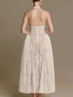 Falenor V Neck Lace Maxi Dress Flowering Girl