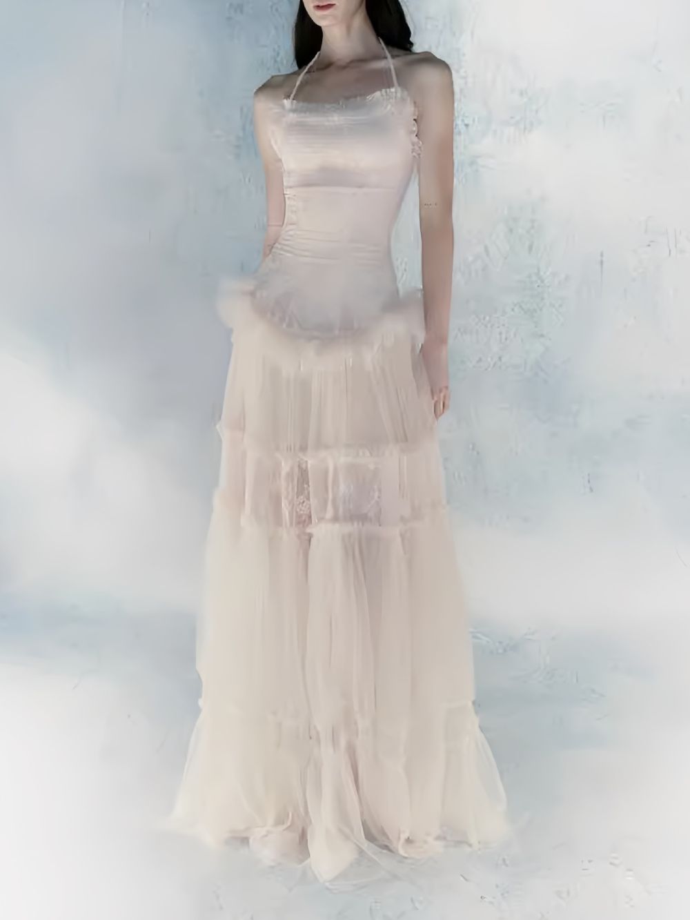 Marija White Spaghetti Mesh Maxi Dress Flowering Girl