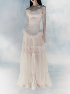 Marija White Spaghetti Mesh Maxi Dress Flowering Girl
