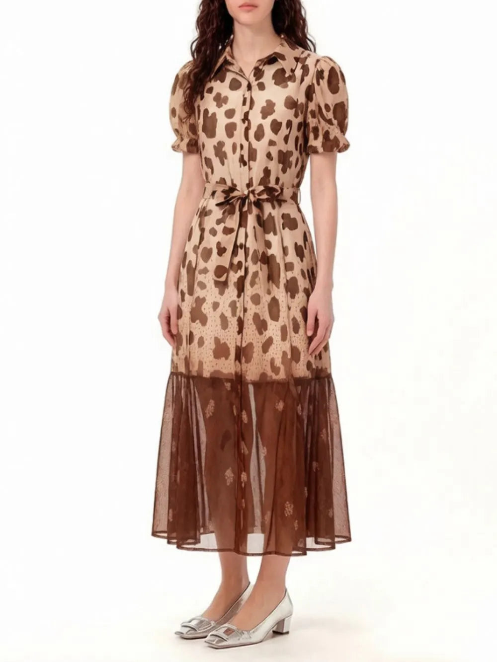 Mehmood Puff Sleeve Printed Midi Dress Flowering Girl