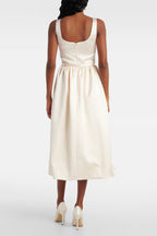 Polly Floral-Appliqué Satin Midi Dress In Ivory Flowering Girl
