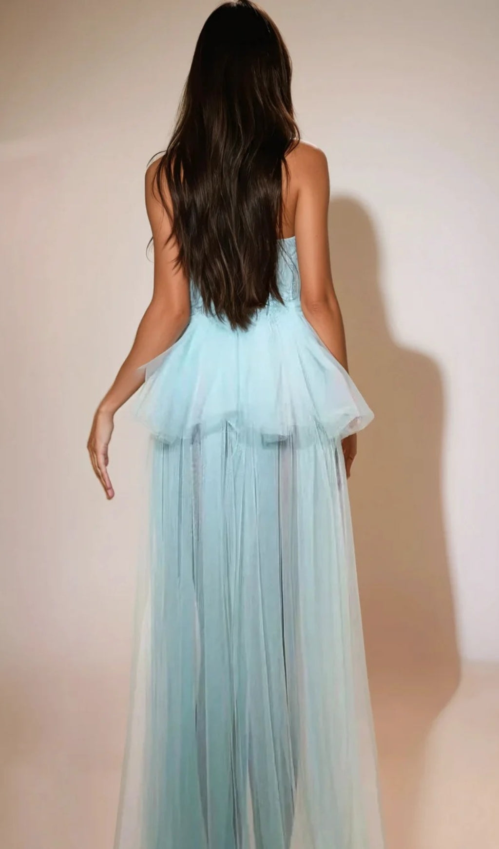 Kalene Strapless Ruffle Tulle Dress In Blue Flowering Girl