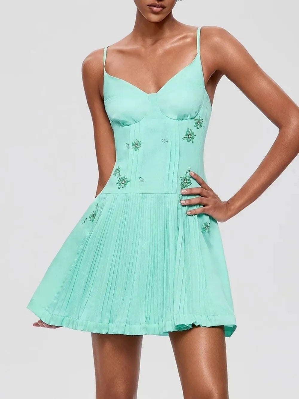 Gabby Spaghetti Pleated Mini Dress Flowering Girl