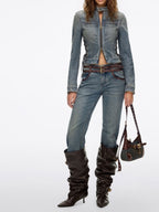Millie Blue Lace-Up Denim Jacket Flowering Girl