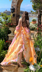 Komali Printed Butterfly Ruffle Maxi Dress Flowering Girl