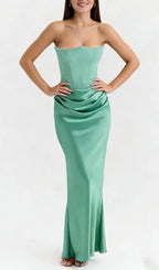 Hillary Clinton's Strapless Bodycon Dress-Green Flowering Girl