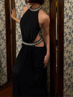 Marni Black Halter Diamante Maxi Dress Flowering Girl