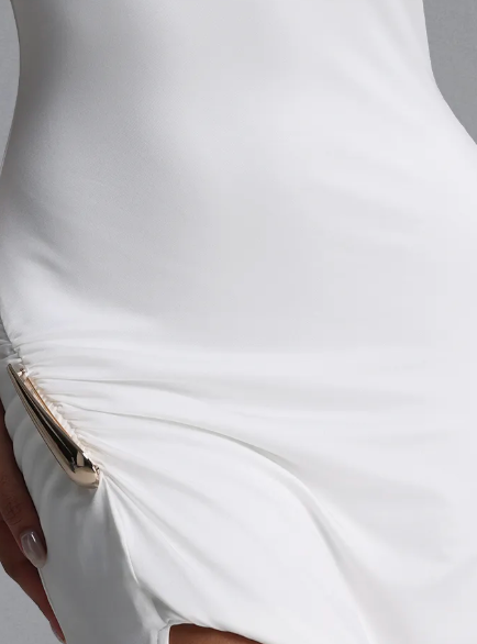 White One Shoulder Ruched High Slit Maxi Dress Flowering Girl