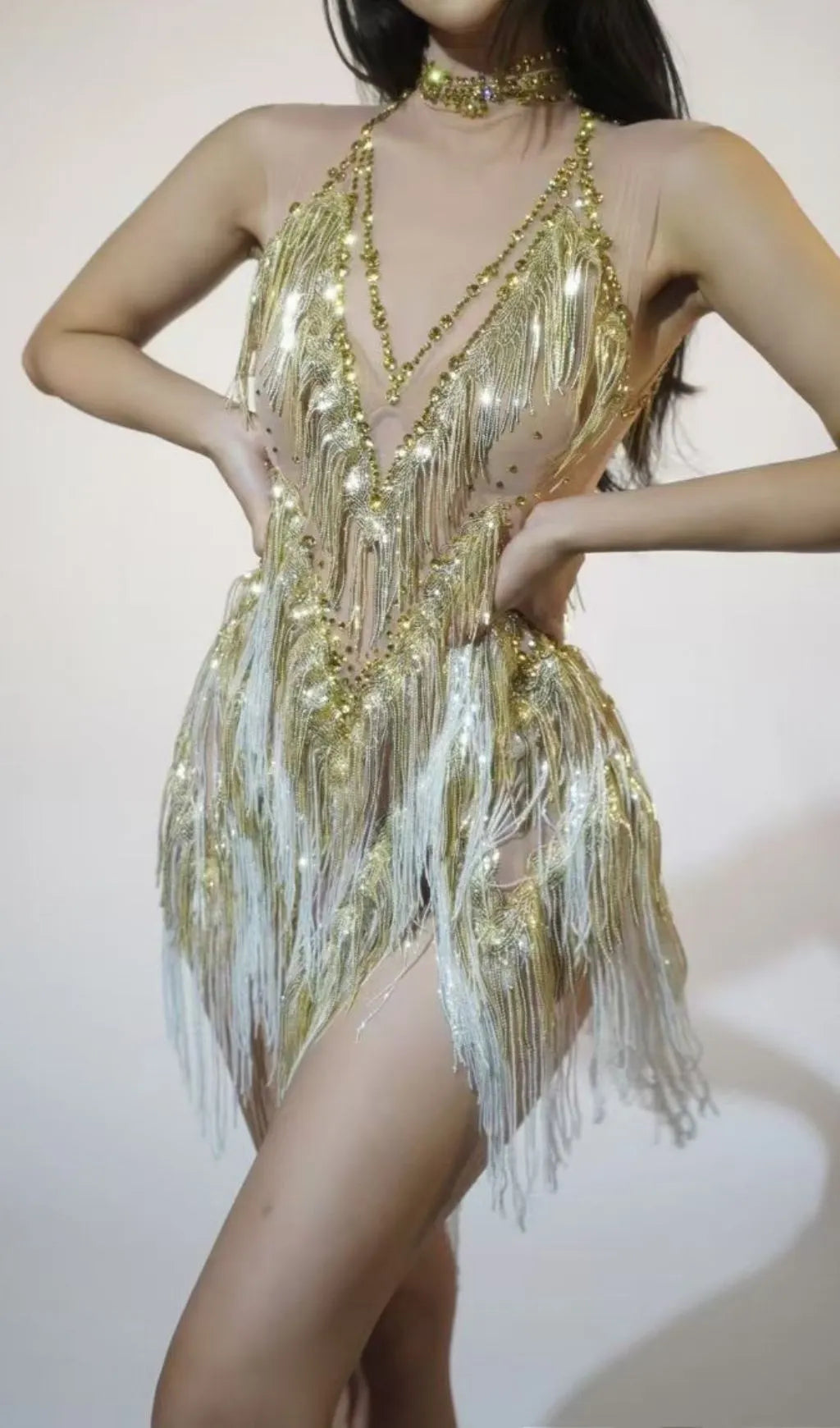 Fion Sleeveless Sequin Tassel Mini Dress Flowering Girl
