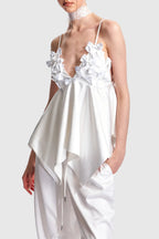 Calixto Bow Ruched Top - White Flowering Girl