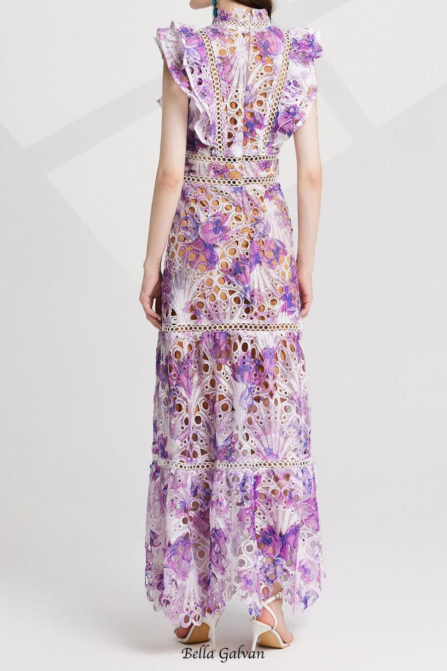 chloe hollow out flower embroidery maxi dress in purple Flowering Girl