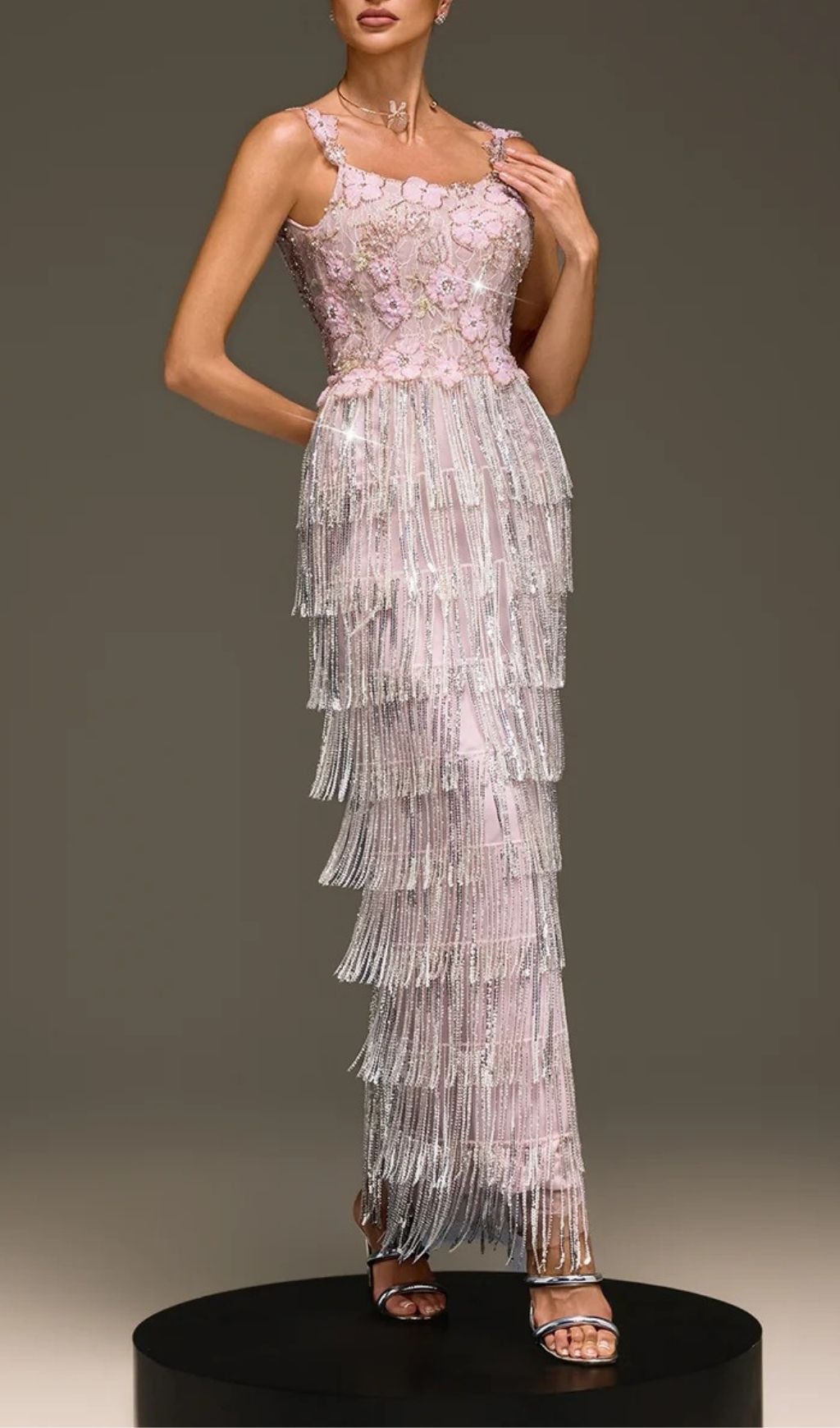 Heldris Fringe Sequin Flower Maxi Dress Flowering Girl
