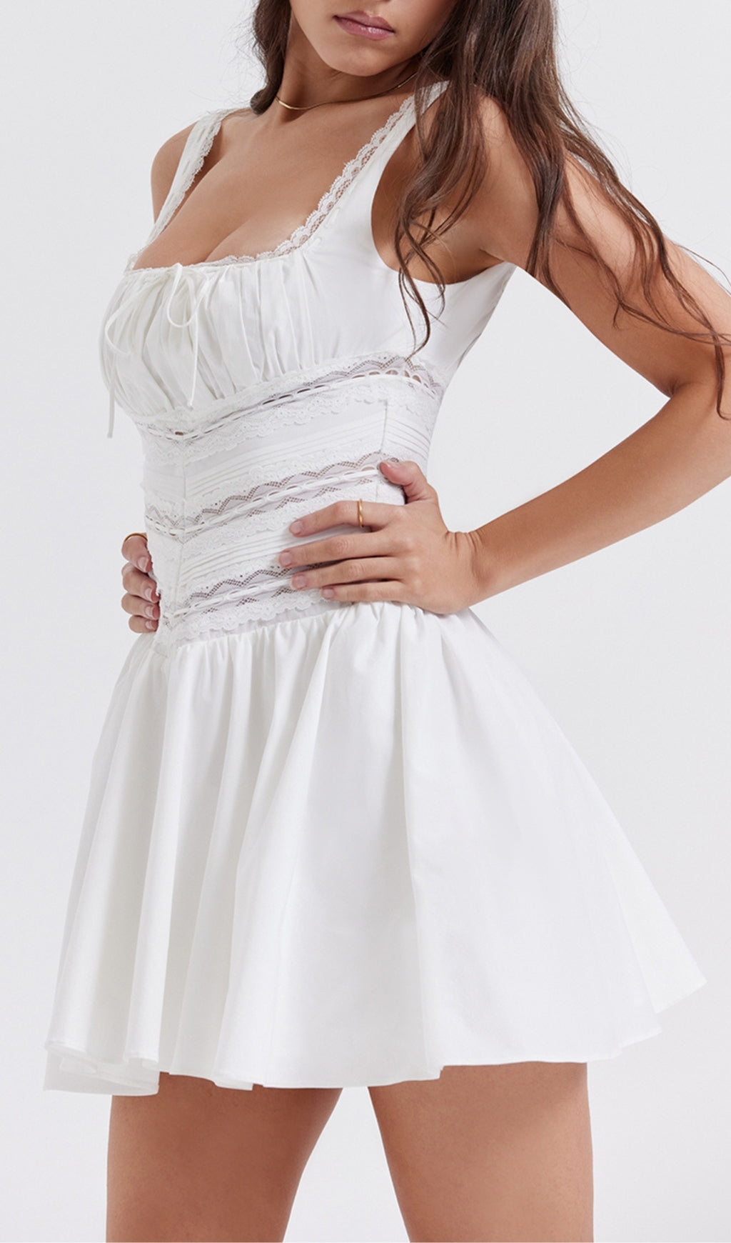 White Lace Trim Mini Dress