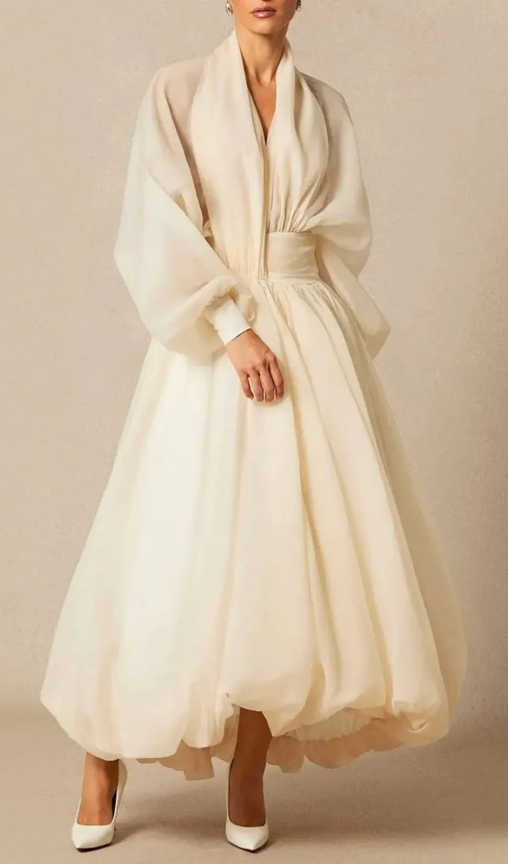 Lilly Deep V Neck Puff Sleeve Maxi Dress Flowering Girl