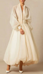 Lilly Deep V Neck Puff Sleeve Maxi Dress Flowering Girl