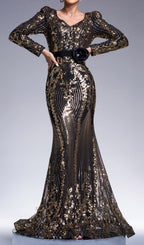 Chapa Gold Sequin Long Sleeve Maxi Dress Flowering Girl