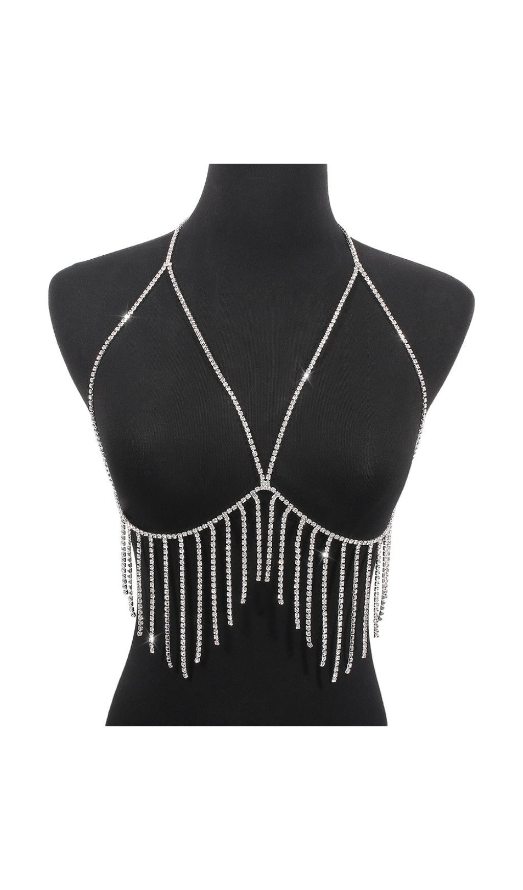 Tassel And Diamond Chest Chain In Silver Flowering Girl