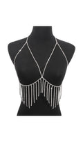 Tassel And Diamond Chest Chain In Silver Flowering Girl