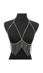Tassel And Diamond Chest Chain In Silver Flowering Girl