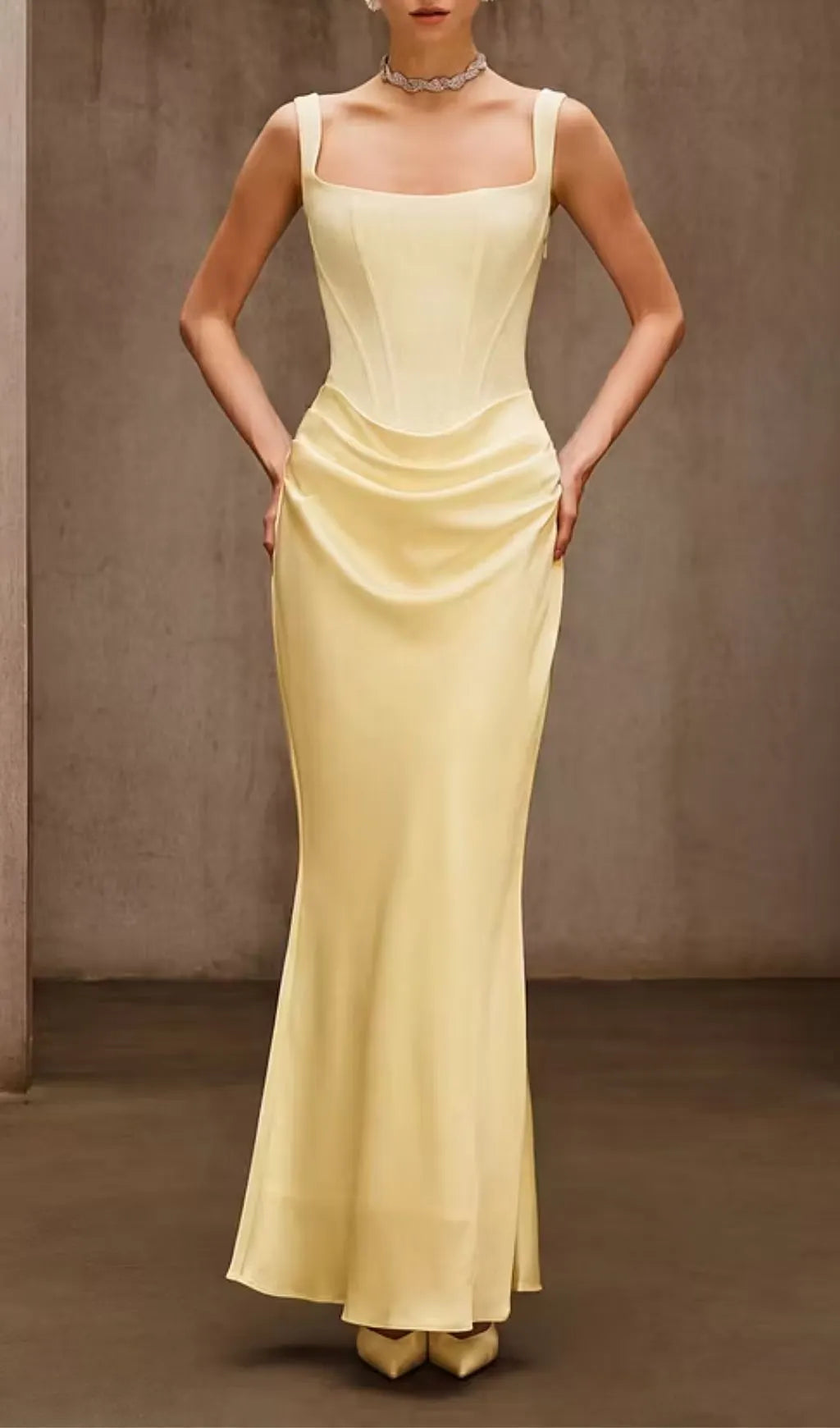 Duyen Sleeveless Corset Maxi Dress In Yellow Flowering Girl