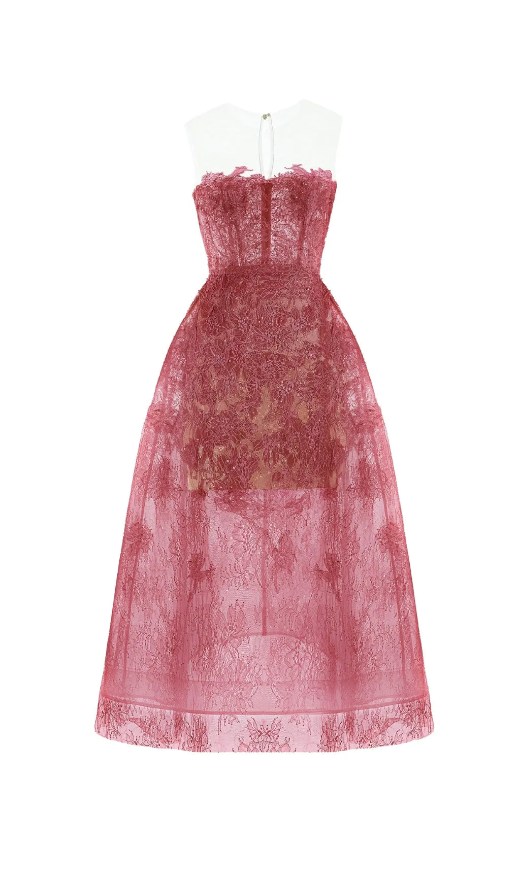 RED FLORAL LACE EMBROIDER MIDI DRESS Flowering Girl