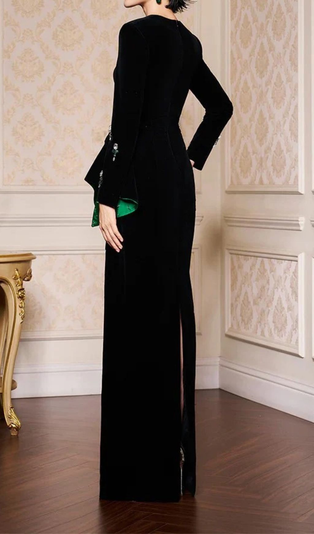 Hedya Black Crystal Long Sleeves Maxi Dress Flowering Girl